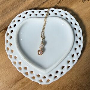 Genuine pink and white freshwater pearl pendant necklace gold